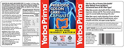 Yerba Prima Prebiotics Colon Care Fiber Caps, 180 Capsules - Five Forms of Fiber Plus