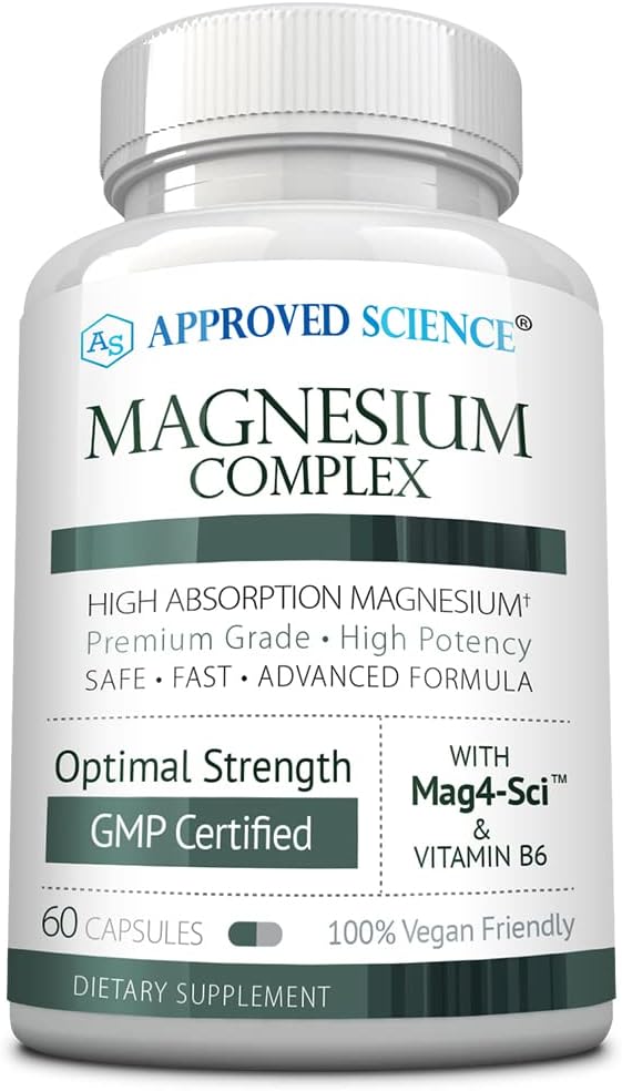 Approved Science Magnesium Complex - Magnesium Bisglycinate, Malate, Citrate, and Oxide, Heart, Headaches, Cramps, Energy - High Absorption - 60 Capsules - 1 Month Supply - Non-GMO - Vegan