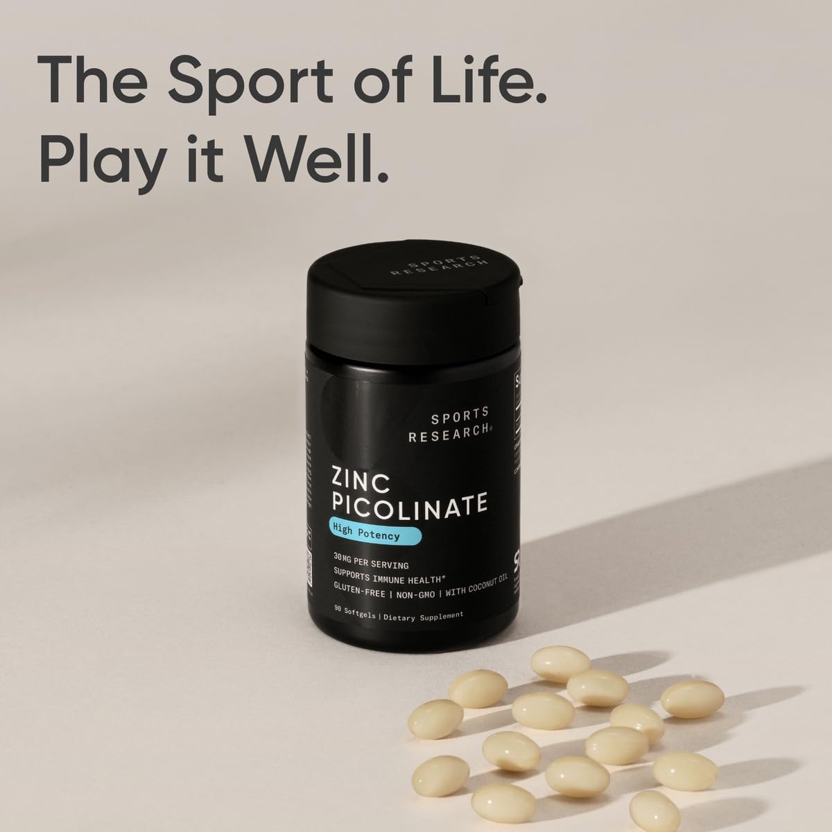 Sports Research High Potency Zinc Picolinate 30mg with Organic Coconut Oil | Highly Absorbable Zinc Supplement for Healthy Immune & Enzyme Function - Non-GMO Tested & Gluten-Free (90 Liquid Softgels)