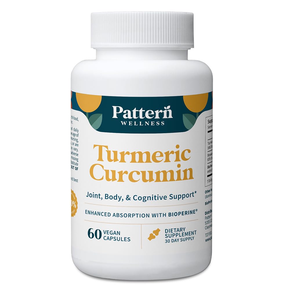 Pattern Wellness Turmeric Curcumin Supplement – 60 Capsules | 95% Curcuminoids with BioPerine® Black Pepper – Supports Joint, Cognitive & Immune Health – Non-GMO, Gluten Free