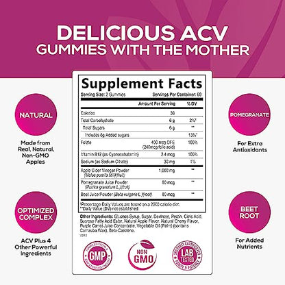 Vegan Apple Cider Vinegar Gummies | Max Strength 1000mg | Gelatin-Free, Vegan