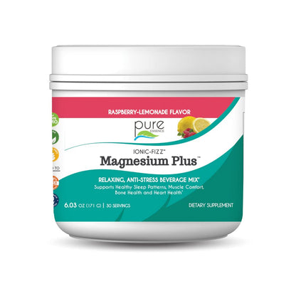 Pure Essence Labs Ionic Fizz Magnesium Plus, Anti-Stress Supplement Drink Powder, Gluten Free and Non-GMO Magnesium Powder, Raspberry Lemonade Flavor, 12.06 oz