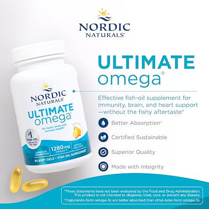 Nordic Naturals Ultimate Omega, Lemon Flavor - 60 Soft Gels - 1280 mg Omega-3