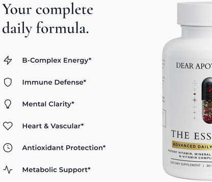 The Essential - Daily Multivitamin for Men & Women, 23 Vitamins Minerals & Herbal Blend, Immune Support, 60 Capsules, 30 Servings, Non-GMO, Gluten Free, Made in USA