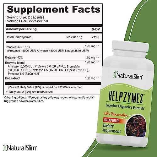 NaturalSlim Helpzymes Digestive Enzymes for Digestion, Bloating, Gas Reli