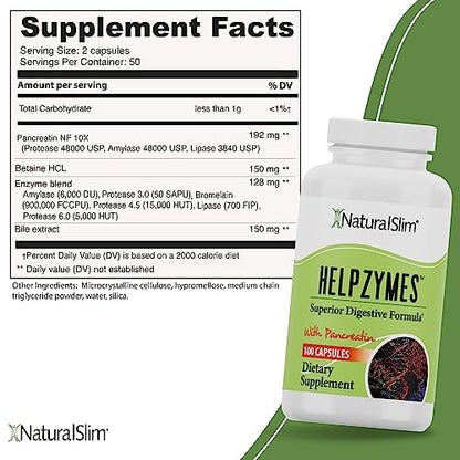NaturalSlim Helpzymes Digestive Enzymes for Digestion, Bloating, Gas Reli
