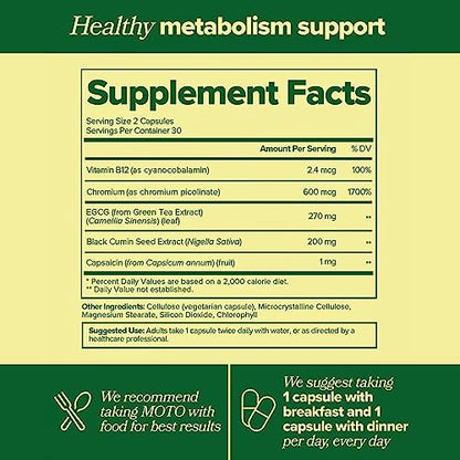 MOTO Metabolism Support for Women - Natural Energy, Curb Cravings, Healthy Metabolism - EGCG