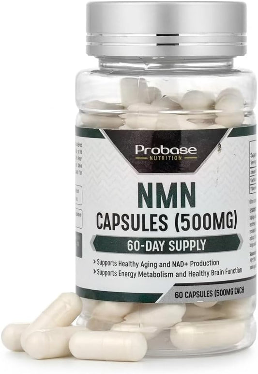 Probase Nutrition Longevity Pure NMN Capsules 60 Count (500mg Each) - Ultra-Pure, Fully Stabilized, Pharmaceutical Grade NMN to Boost NAD+, Nicotinamide Mononucleotide Capsules (Packaging May Vary)