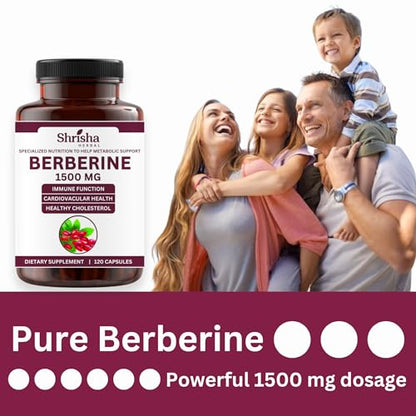 SHRISHA HERBAL Indian Berberine 1500mg - Berberine HCl 500mg Per Capsule - Support