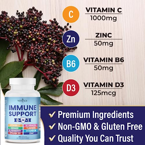 NEW AGE 8 in 1 Immune Support Booster Supplement with Echinacea, Vitamin C and Zinc