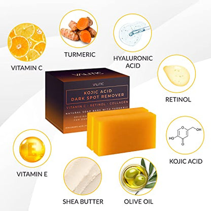 VALITIC Kojic Acid Dark Spot Remover Soap Bars with Vitamin C, Retinol, Collagen