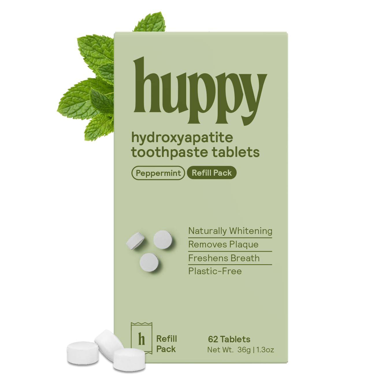 Huppy Toothpaste Tablets, Nano Hydroxyapatite, Fluoride Free and Plastic Free, Natural Whitening, Remineralizing, SLS Free, Bulk Supply, Peppermint Flavor (248 Count)