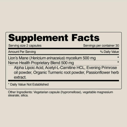 Snap Supplements Nerve Health Support with Lion's Mane, 60 Vegan Capsules | Organic Turmeric Neuropathy Supplement, Supports Mental Clarity, Focus & Healthy Nerve Function, Gluten-Free, Non-GMO