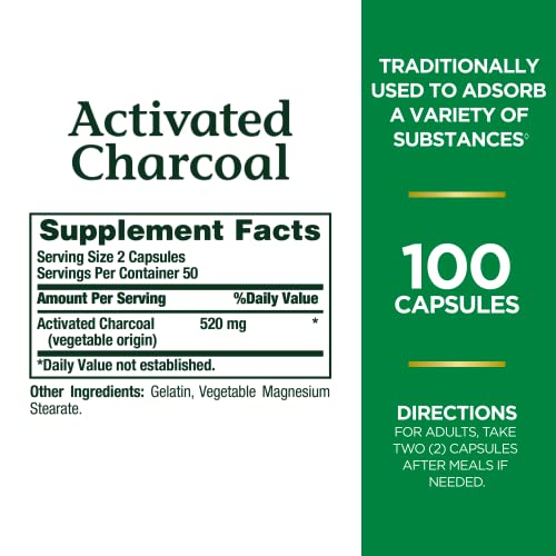 Nature's Bounty Activated Charcoal 260 mg, 100 Capsules, Dietary Supplement to Support