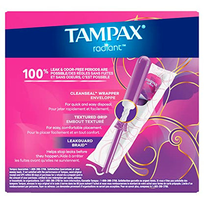 Tampax Radiant Tampons, Super Absorbency, With Leakguard Braid, Unscented, 28 Count