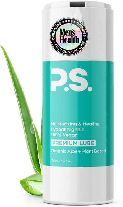 PS Organic Aloe Personal Lubricant, Vegan & pH Balanced, 100ml Bottle | Clear & mess free, glycerin free, paraben free, hormone free, safe for sensitive skin, toy & condom friendly for men & women