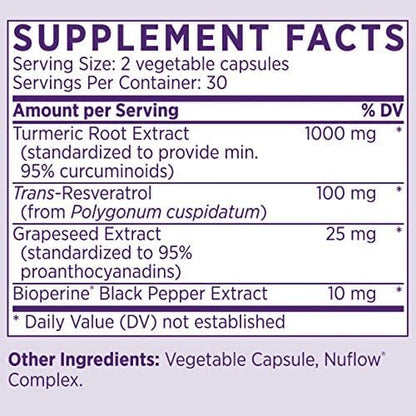 NAOMI Turmeric + Resveratrol 1000mg - Supports Healthy Inflammatory Response, Joint Comfort & Cardiovascular Wellness - 95% Curcuminoids, BioPerine® Enhanced Absorption, Non-GMO, Vegan, 30-Day Supply