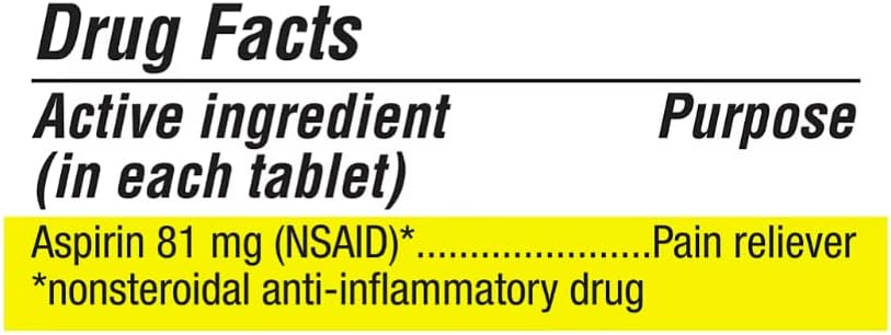 berkley jensen Aspirin 81mg Low Dose, Enteric Coated Tablets, NSAID Pain Reliever & Fever Reducer, for Minor Aches, Muscle Pain & Cramps. Safety Coated, Made in USA, 365 Count (Pack of 2)