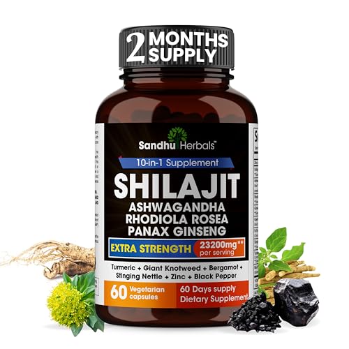 Sandhu Herbals Shilajit Pure Himalayan 23200mg All in 1 supplement, 60 capsules