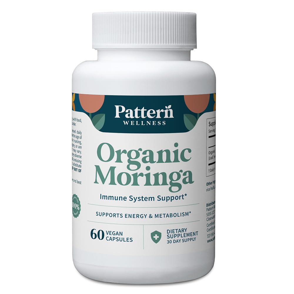 Pattern Wellness Organic Moringa Oleifera Supplement – Antioxidant Support & Cell Function – Whole Leaf Complete Formula – Vegan, Non-GMO– 60 Capsules