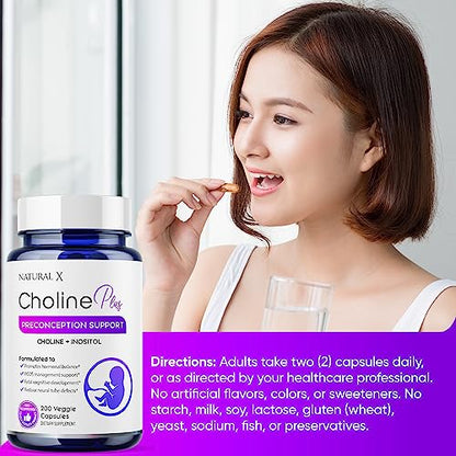 Natural X Choline Plus Inositol Fertility Supplements – Myo-Inositol and Choline Preconception Vitamins