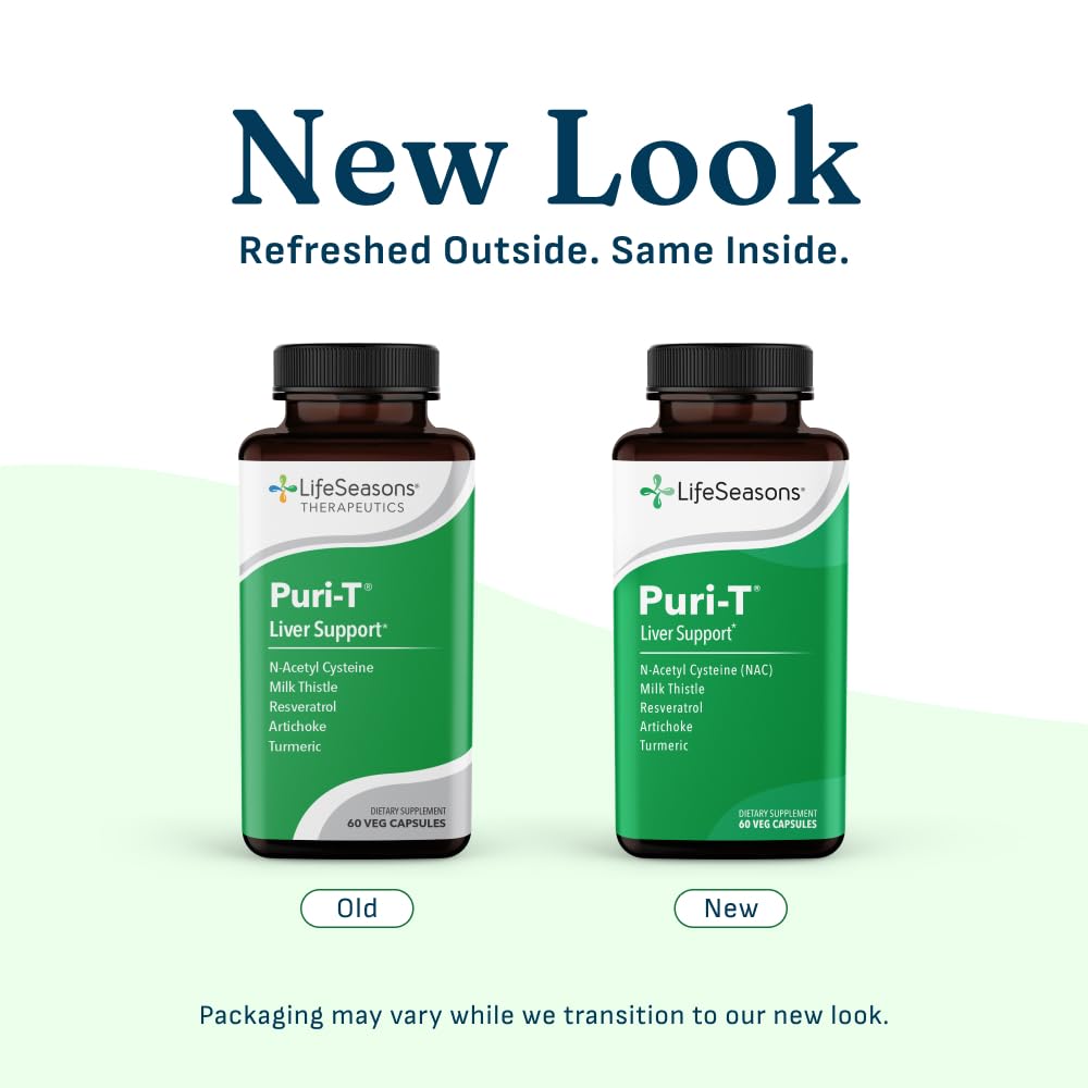 LifeSeasons Puri-T - Liver Cleanse & Detox Support Supplement - Resveratrol, N-Acetyl Cysteine, Milk Thistle, Artichoke & Turmeric - Supports Tissue Regeneration & Healthy Bile Flow - 60 Capsules
