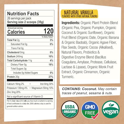 EarthChimp Organic Vegan Protein Powder - with Probiotics - Non GMO, Dairy Free