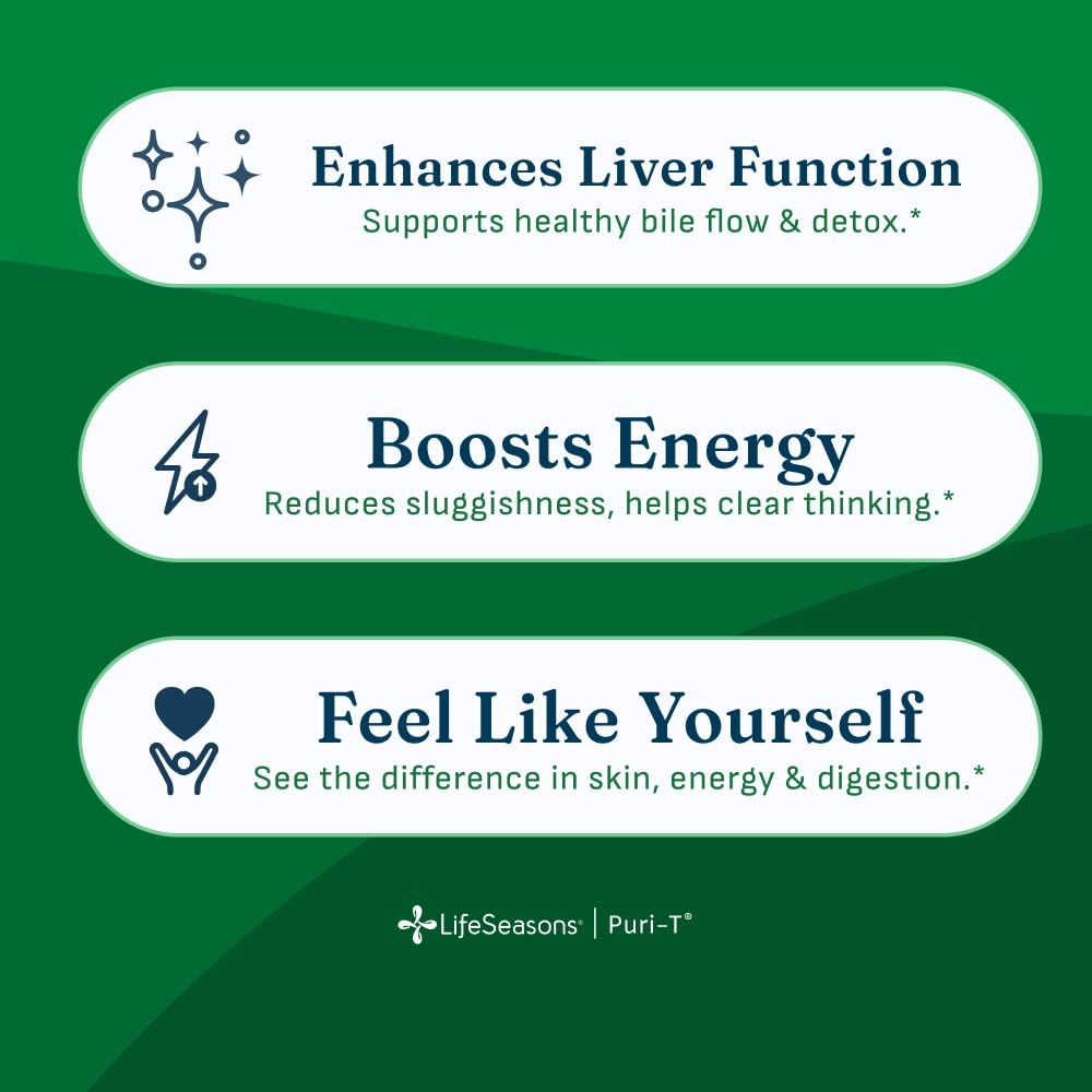 LifeSeasons Puri-T - Liver Cleanse & Detox Support Supplement - Resveratrol, N-Acetyl Cysteine, Milk Thistle, Artichoke & Turmeric - Supports Tissue Regeneration & Healthy Bile Flow - 60 Capsules