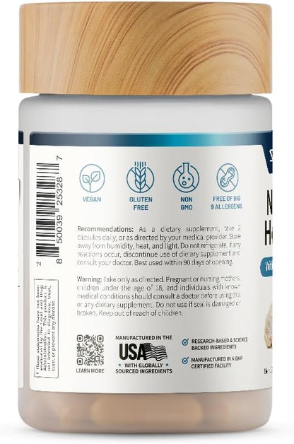 Snap Supplements Nerve Health Support with Lion's Mane, 60 Vegan Capsules | Organic Turmeric Neuropathy Supplement, Supports Mental Clarity, Focus & Healthy Nerve Function, Gluten-Free, Non-GMO