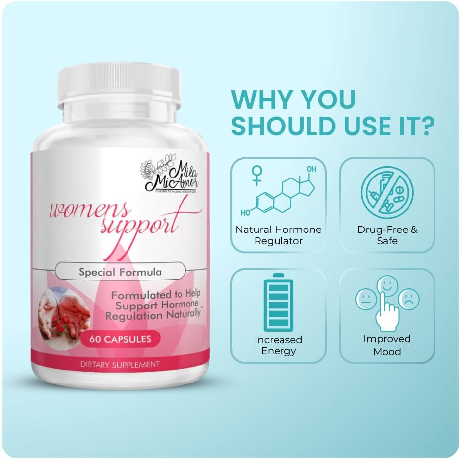 Mila Miamor Women's Support - Hormone Regulator with Natural Ingredients - Estrogen Support for Women — Supplement for Hormone Balance, Menopause & Antioxidant - Made in USA - 60 Capsules