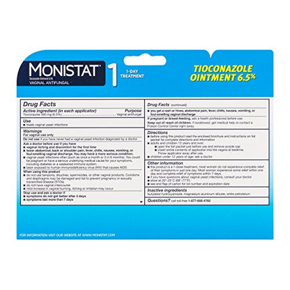 Monistat 1-Day Yeast Infection Treatment | Prefilled | Tioconazole Ointment