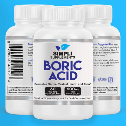 Simpli Supplements 60 Boric Acid Suppositories - Modern Support & Ancient Remedy - Scientifically