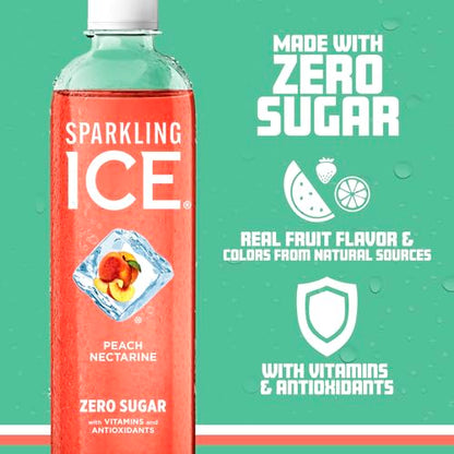 Sparkling Ice, Peach Nectarine Sparkling Water, Zero Sugar Flavored Water, with Vitamins