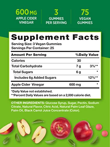 Nature's Truth Apple Cider Vinegar Gummies | 600 mg | 75 Gummies | Natural Apple Flavor