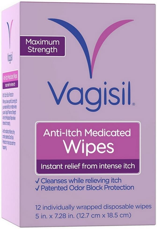 Vagisil Anti-Itch Medicated Wipes, Maximum Strength 12 ea (Pack of 6)