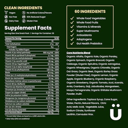 Grüns Super Greens Gummy Bears: Organic Spirulina and Chlorella, Prebiotics