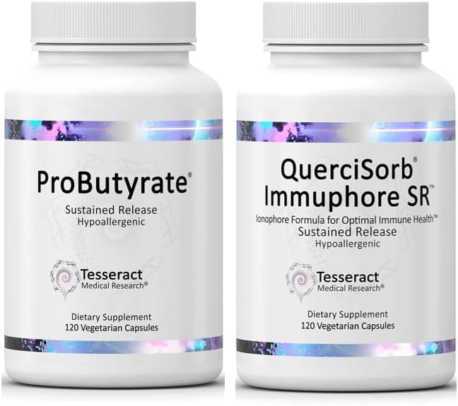 Tesseract Medical Research Ultra Gut and Immune Health Combo, Butyric Acid Complex Gut Health Supplement (120 Capsules) and Quercetin, Immune Support Supplement (120 Capsules)