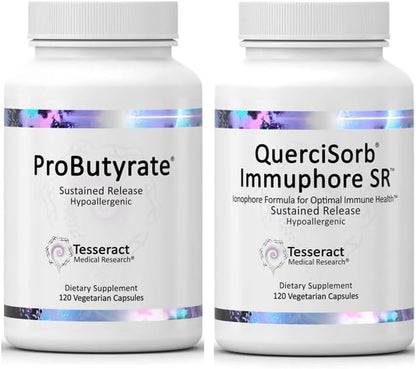 Tesseract Medical Research Ultra Gut and Immune Health Combo, Butyric Acid Complex Gut Health Supplement (120 Capsules) and Quercetin, Immune Support Supplement (120 Capsules)