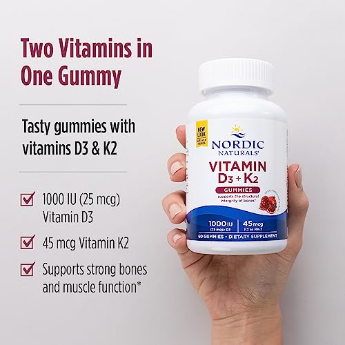 Nordic Naturals Vitamin D3 + K2 Gummies, Pomegranate - 60 Gummies - 1000 IU Vitamin D