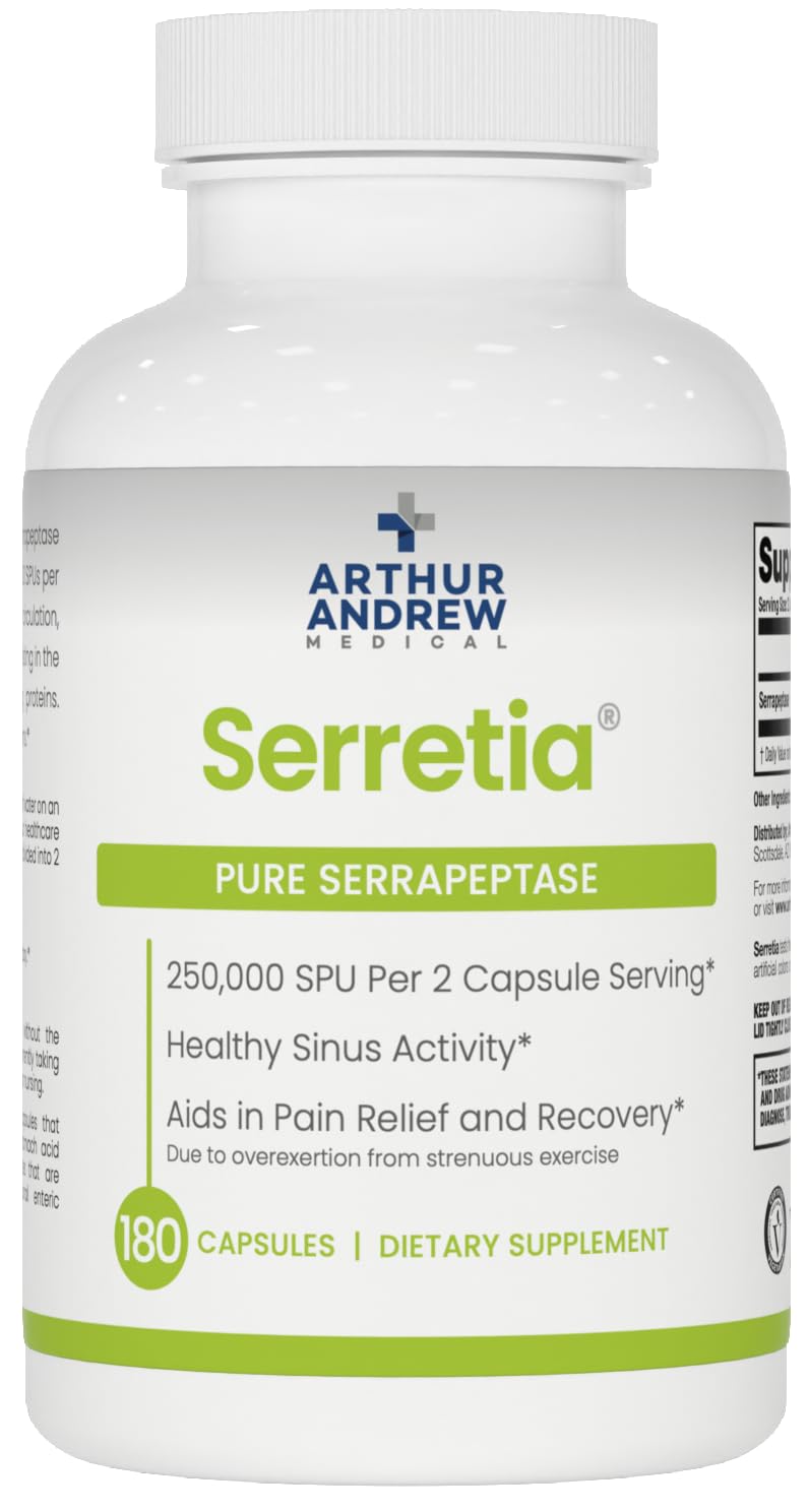 Arthur Andrew Medical, Serretia, Pure Serrapeptase Enzyme, 30 Capsules | Pure Serrapeptase Enzyme (250,000 SPU) In Acid Armor Capsules For Muscle Soreness, Recovery, & Sinus Support