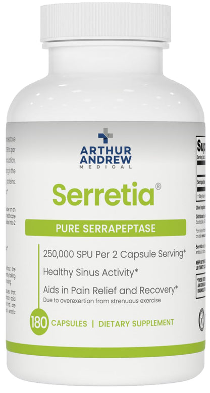 Arthur Andrew Medical, Serretia, Pure Serrapeptase Enzyme, 30 Capsules | Pure Serrapeptase Enzyme (250,000 SPU) In Acid Armor Capsules For Muscle Soreness, Recovery, & Sinus Support