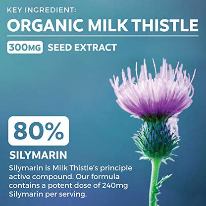 Organic Liver Cleanse Detox & Repair (Vegan, Non-GMO) Milk Thistle Extract (80% Silymarin)