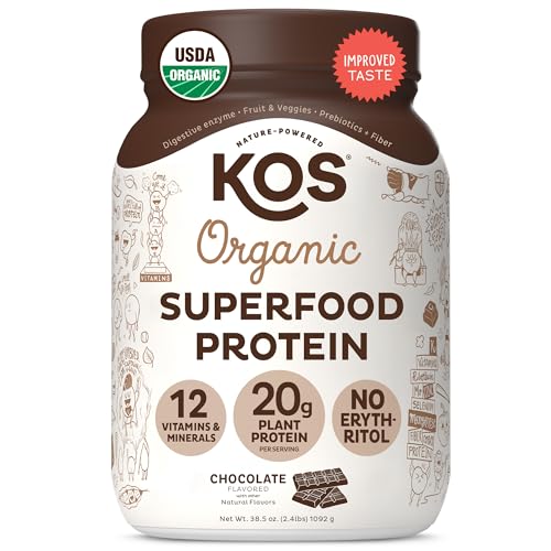 KOS Vegan Protein Powder Erythritol Free, Chocolate - Organic Pea Protein Blend