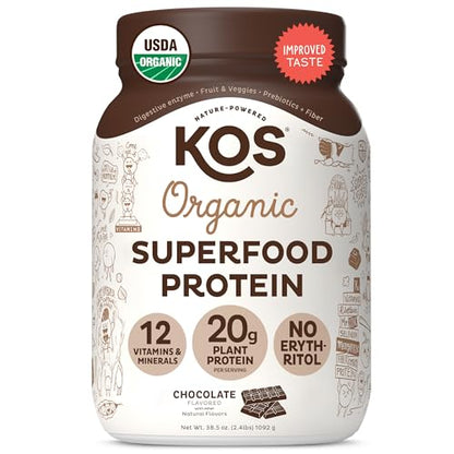 KOS Vegan Protein Powder Erythritol Free, Chocolate - Organic Pea Protein Blend