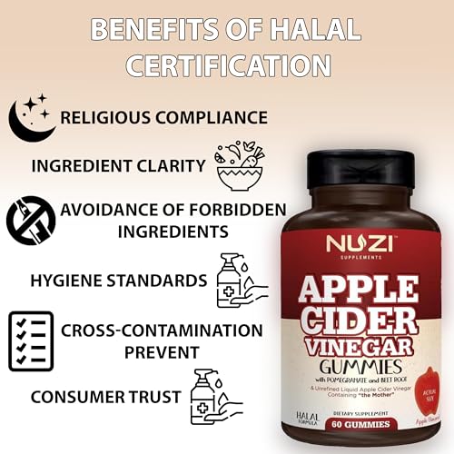 NUZI Apple Cider Vinegar Gummies with Pomegranate & Beetroot | 500 mg | Certified Halal
