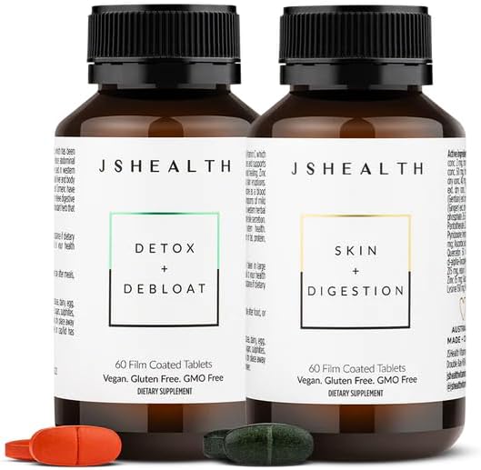 JSHealth Vitamins Digestion Support Bundle | ncludes Detox + Debloat Liver Health Formula & Skin + Digestion Supplements