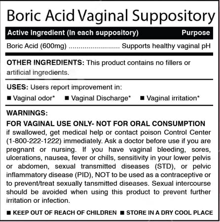 N'More Boric Acid Vaginal Suppositories- 100% Pure - Made in USA- Boricfem Vaginal Health Supplement