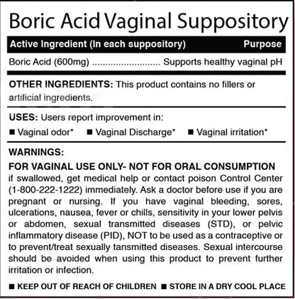 N'More Boric Acid Vaginal Suppositories- 100% Pure - Made in USA- Boricfem Vaginal Health Supplement