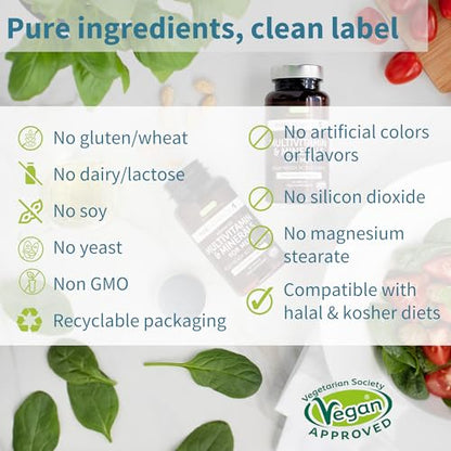 Men's Multivitamin, Clean Label & Vegan, High Strength Formula Without Iron, Daily Energy