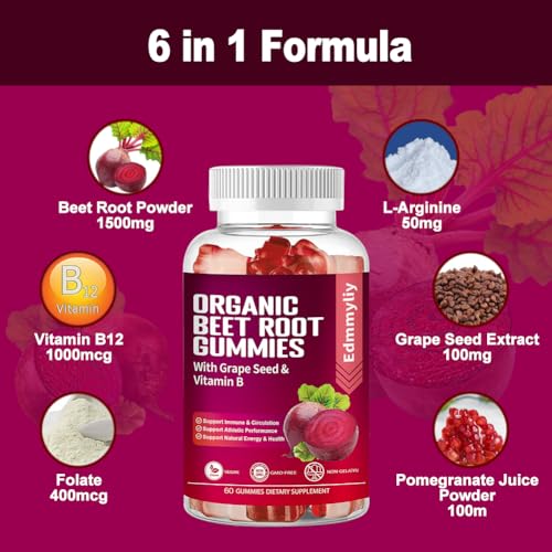 Organic Beet Root Gummies 1500mg for Men Women Beet Root for Athletic, Performance